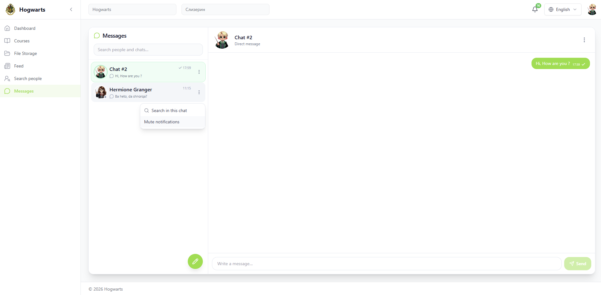 Messaging — EduFoxi learner workspace — courses, tasks, chat, files