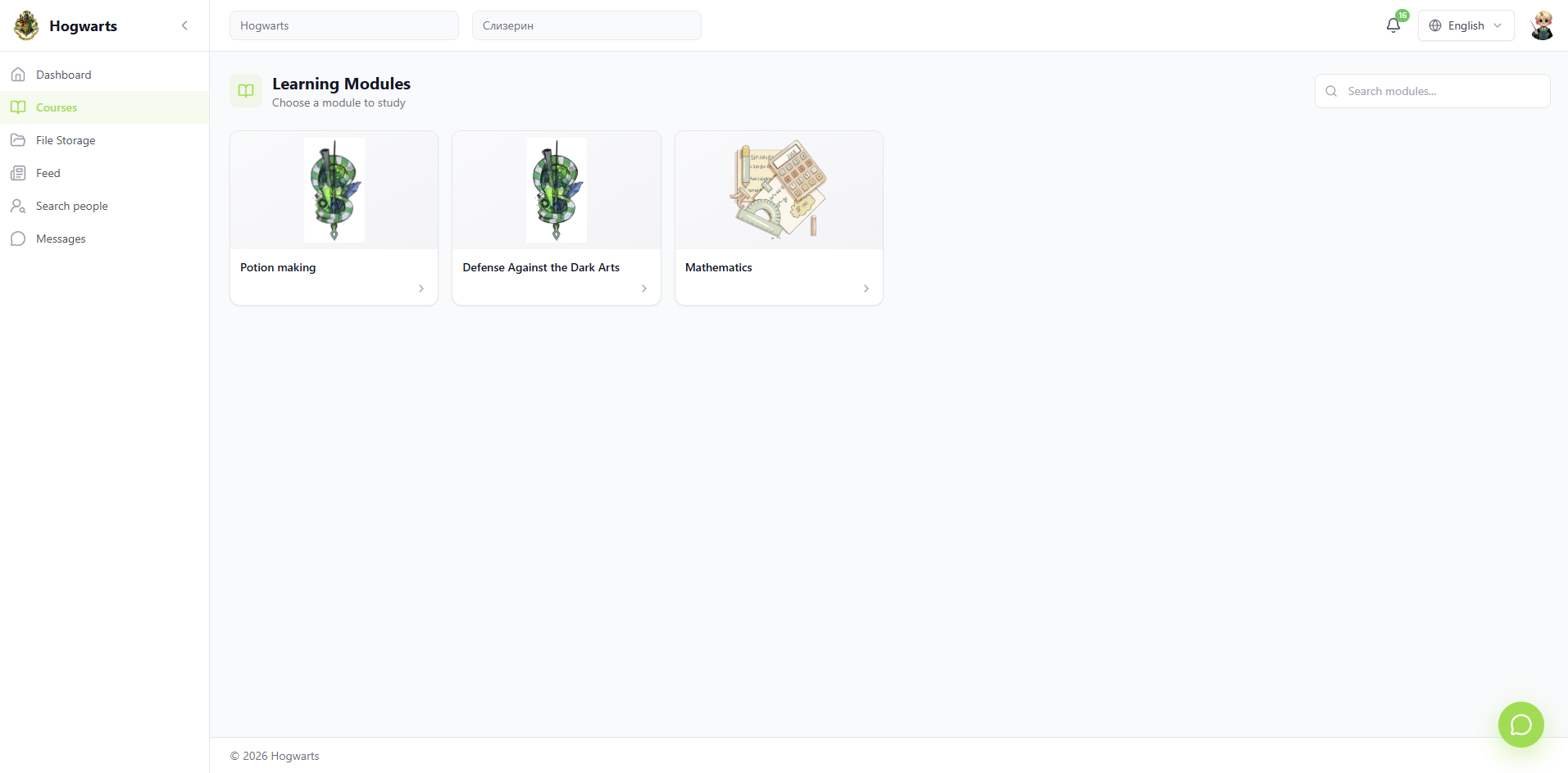 Subjects — EduFoxi learner workspace — courses, tasks, chat, files