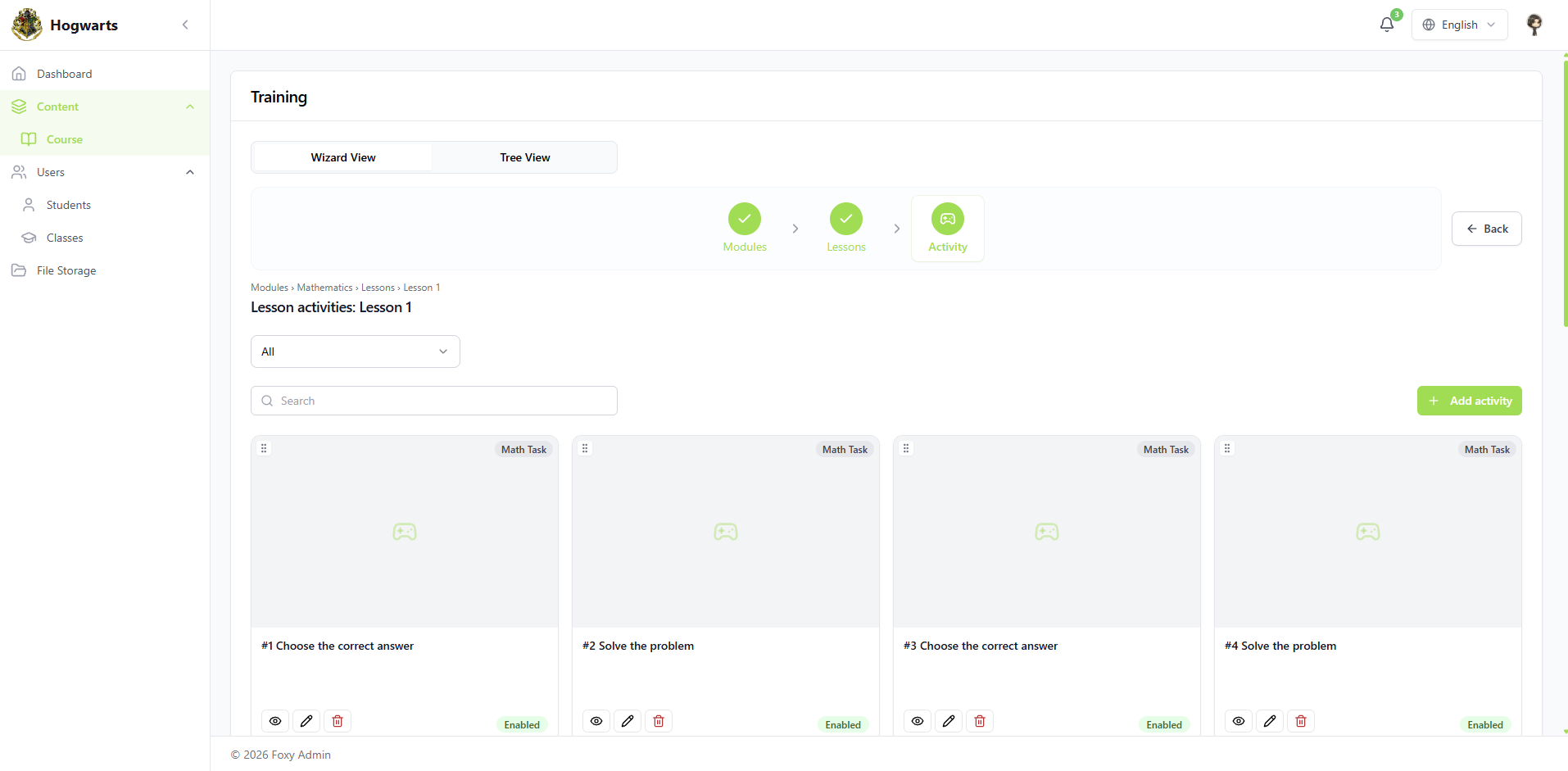 Lesson assignments — EduFoxi school console — content, classes, roles, analytics