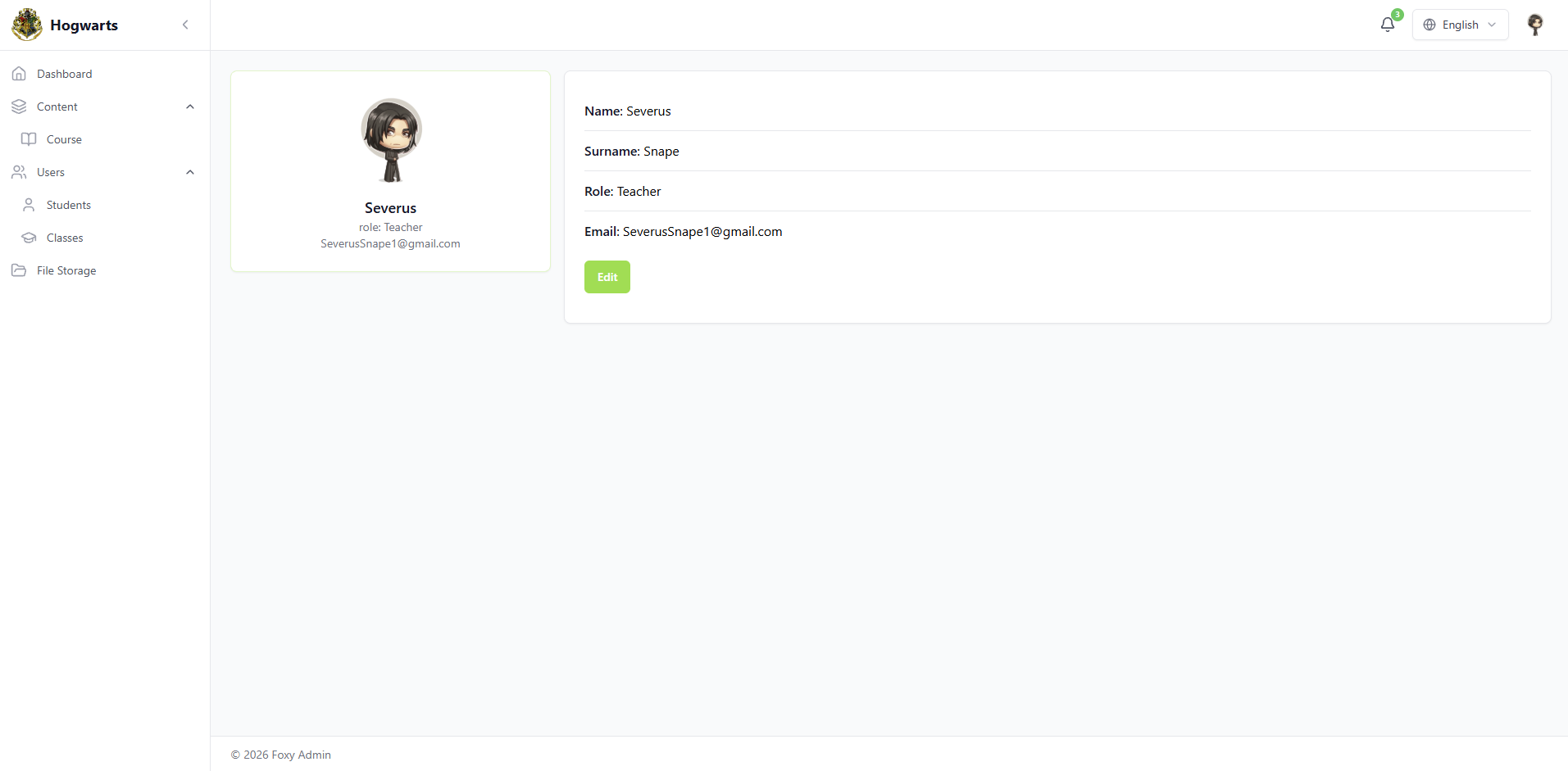 Account — EduFoxi school console — content, classes, roles, analytics